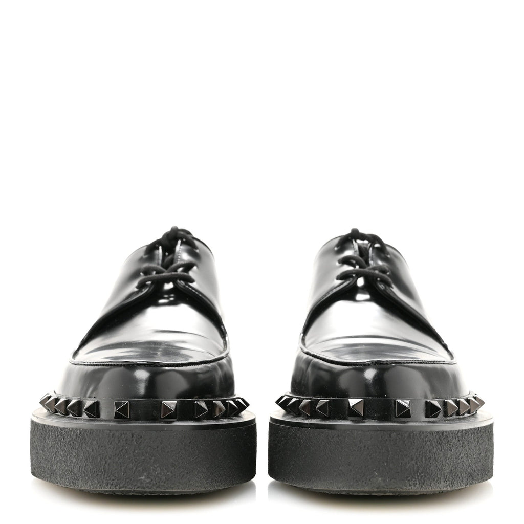Calfskin Rockstud Womens M-Way Derby Loafers 39.5 Black