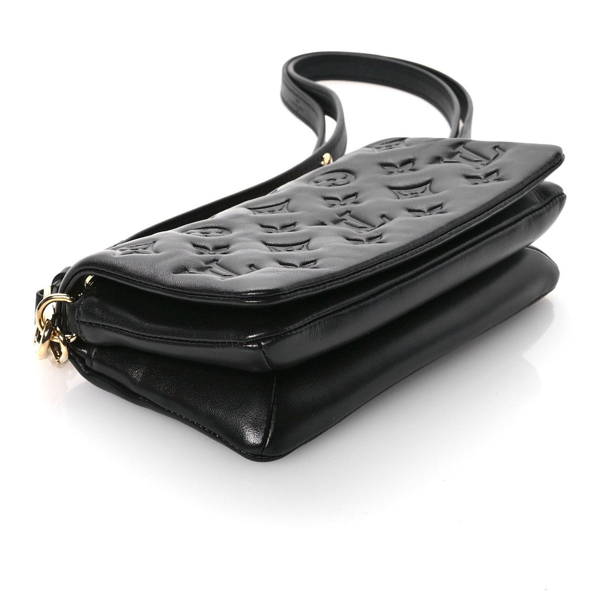 Lambskin Embossed Monogram Pochette Coussin Crossbody Black