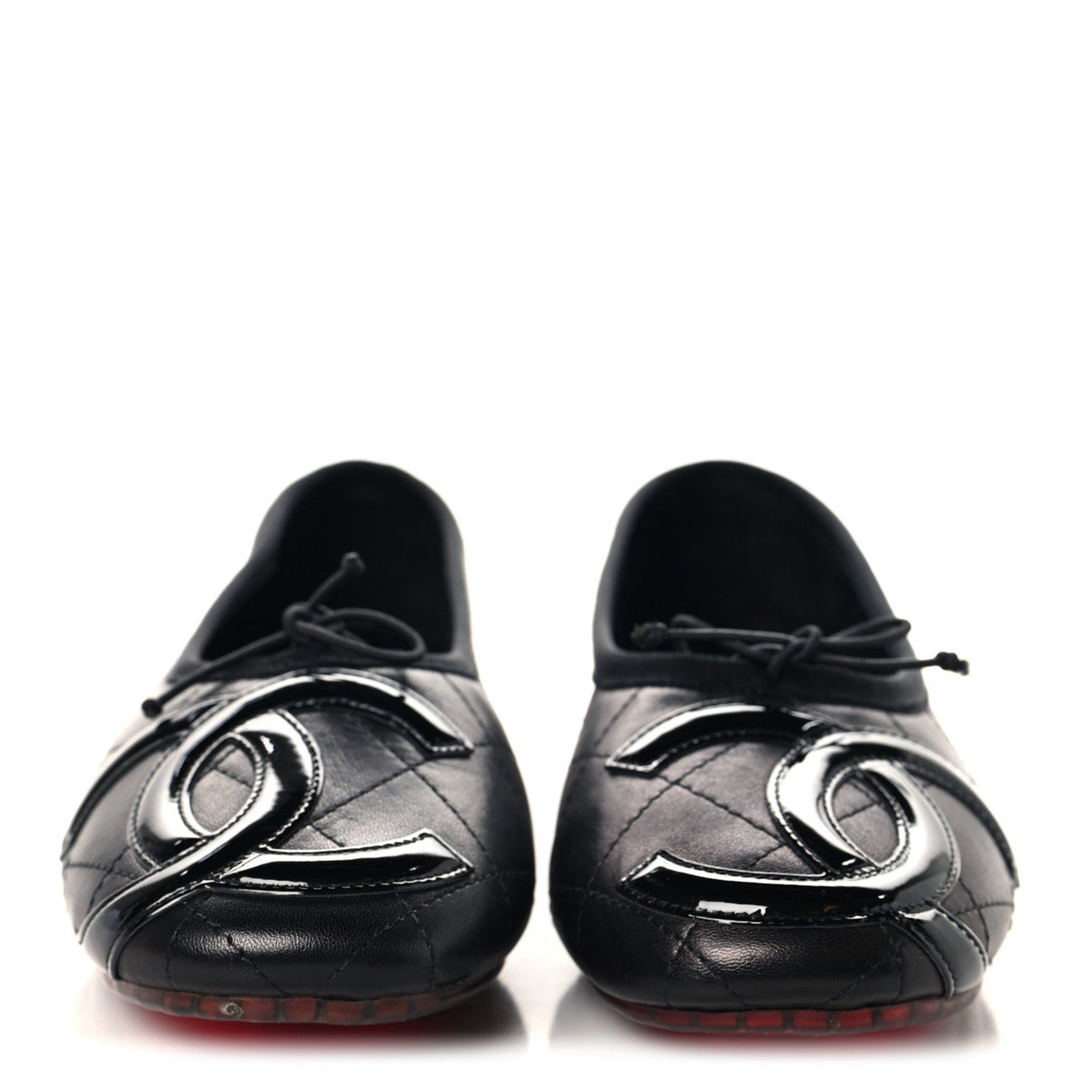 Lambskin Quilted Cambon Ballerina Flats 36.5 Black