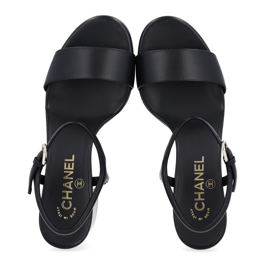 Lambskin Logo Platform Sandals 38 Black