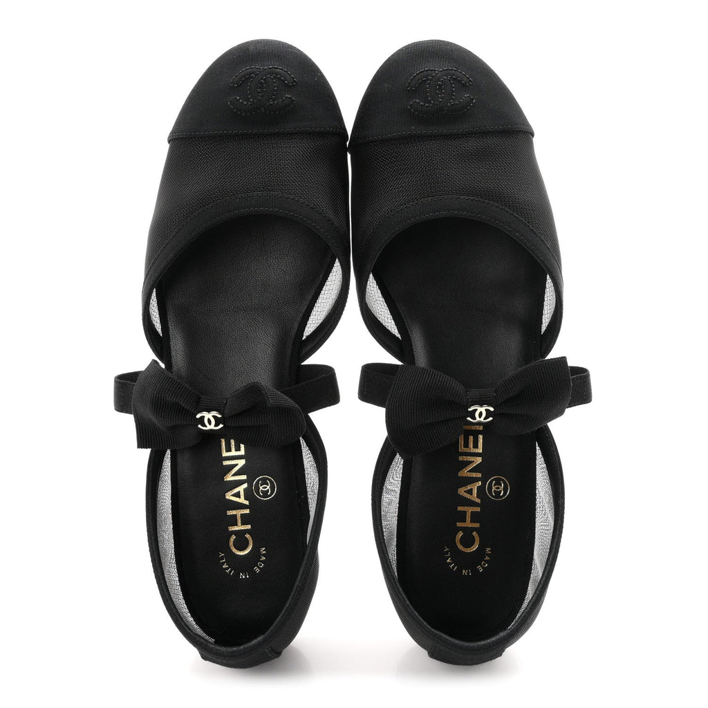 Mesh Grosgrain Mary Janes Flats 37 Black