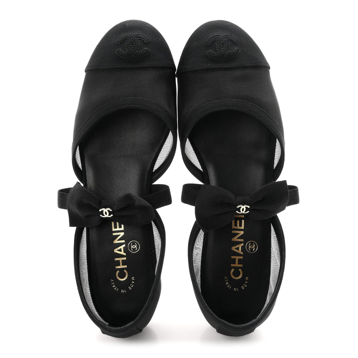 Mesh Grosgrain Mary Janes Flats 37 Black