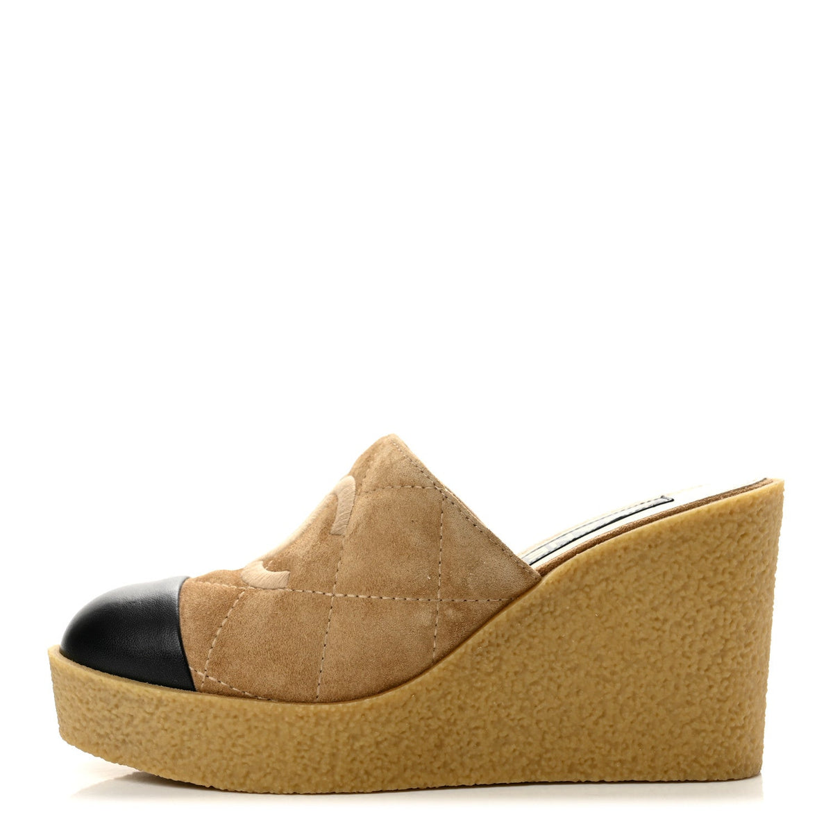 Suede Calfskin Lambskin Quilted CC Mules 39 Beige Black