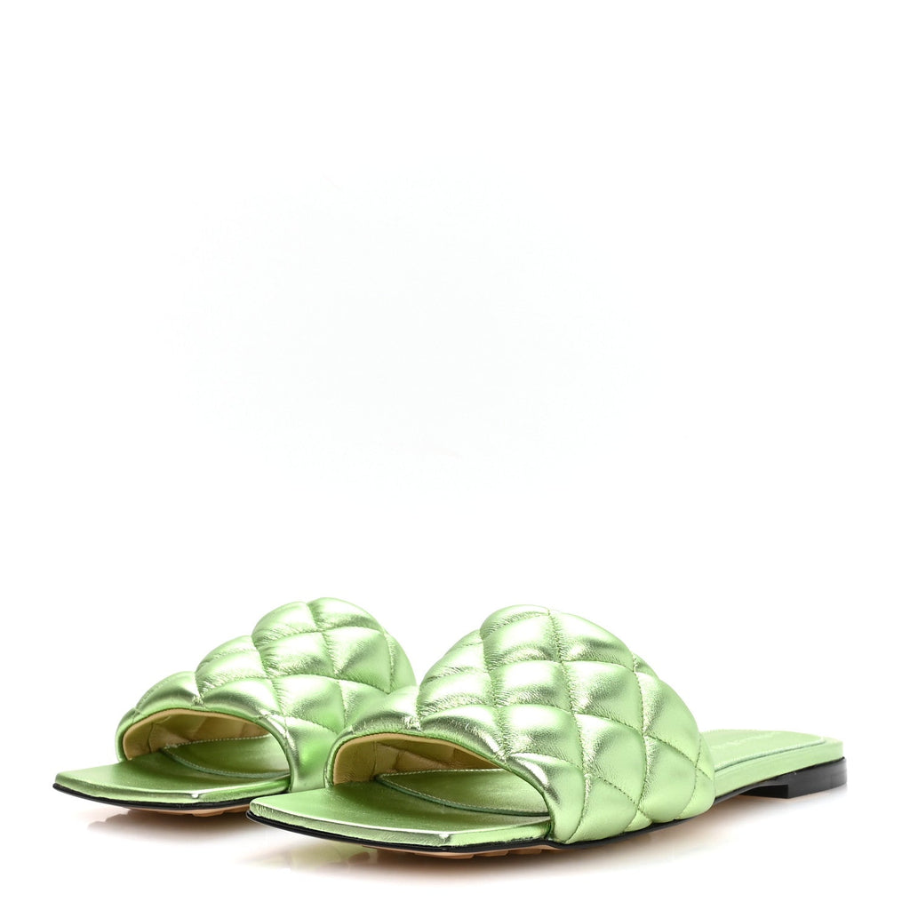 Metallic Nappa Reflection Matelasse Padded Flat Sandals 36 Pistachio