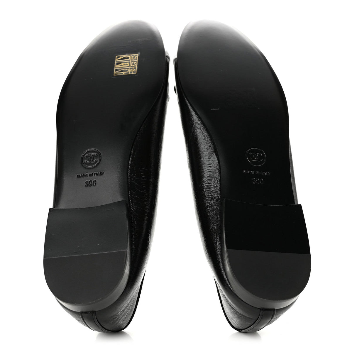 Crumpled Shiny Lambskin CC Cap Toe Ballerina Flats 39 Black White