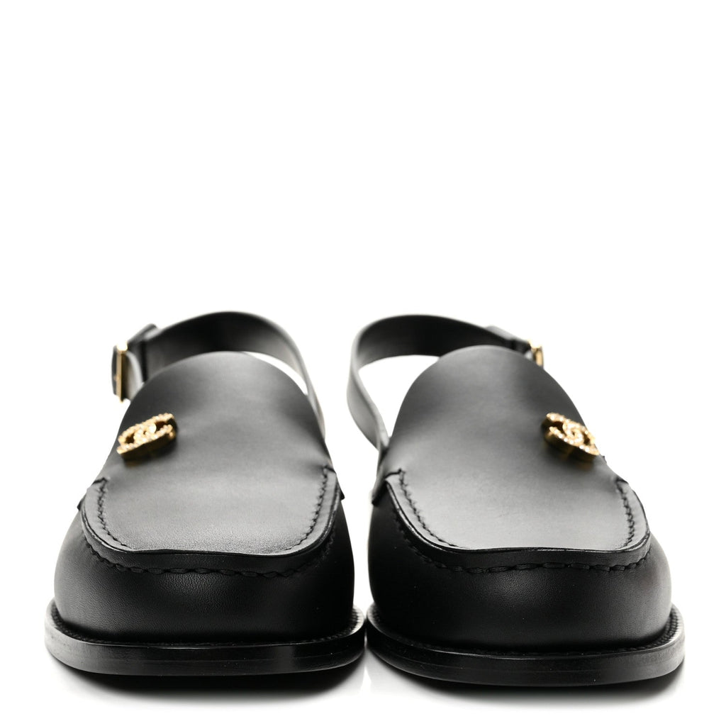 Calfskin Crystal CC Slingback Flats 38 Black