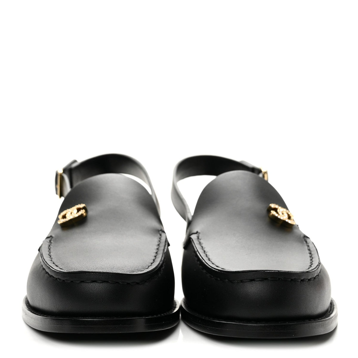 Calfskin Crystal CC Slingback Flats 38 Black