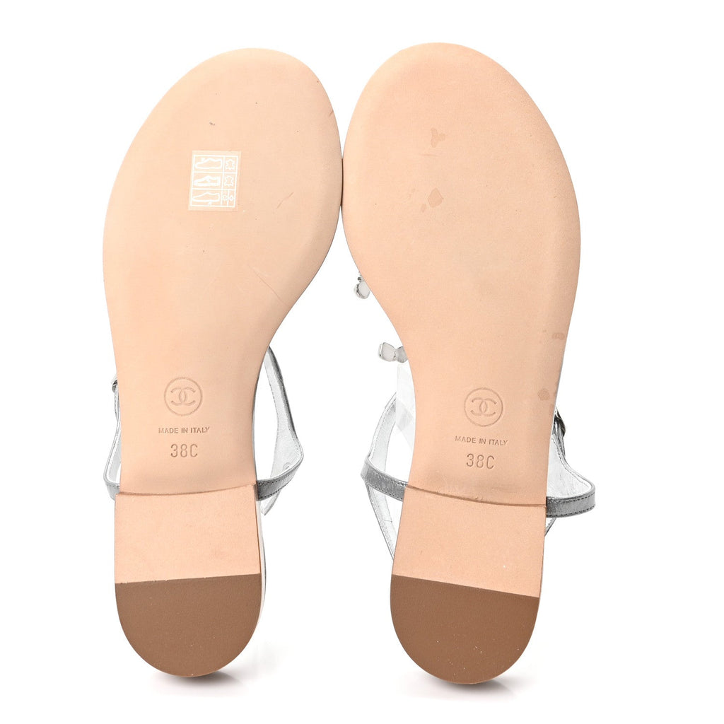 Metallized Lambskin CC Crystal Thong Sandals 38 Silver