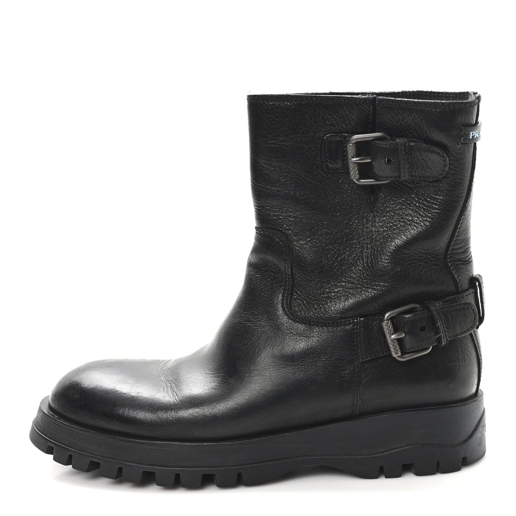 Calfskin Double Buckle Combat Boots 37 Black