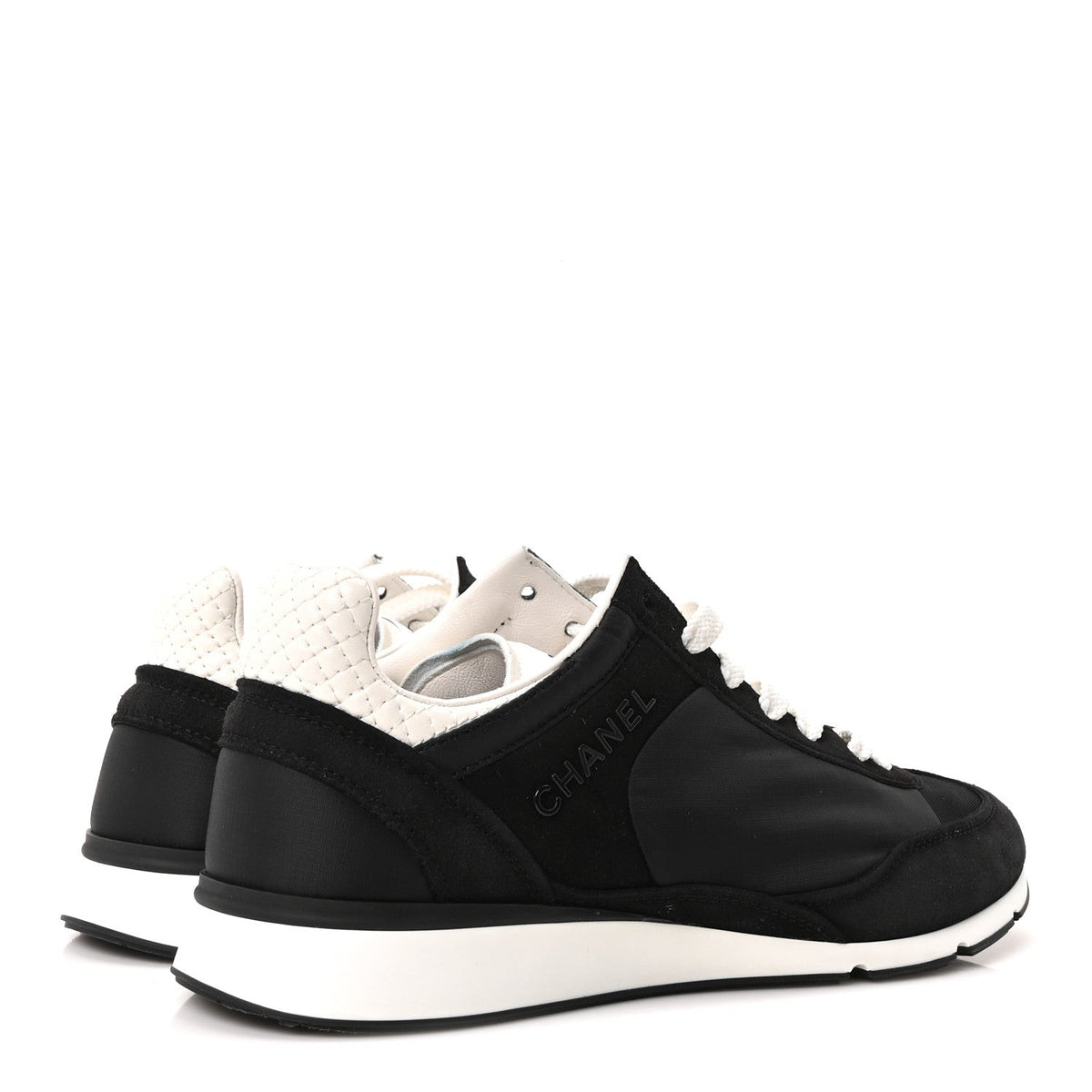 Nylon Suede Kidskin Calfskin Logo Sneakers 38 Black White