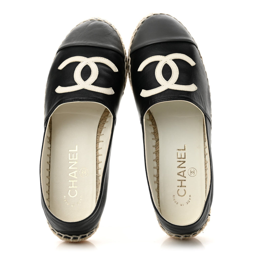 Lambskin CC Espadrilles 37 Black White Dark Grey