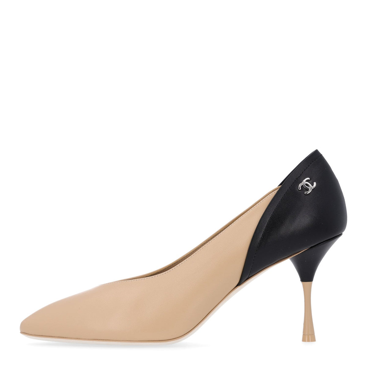 Lambskin Calfskin Cap Toe Pumps 40 Black Beige