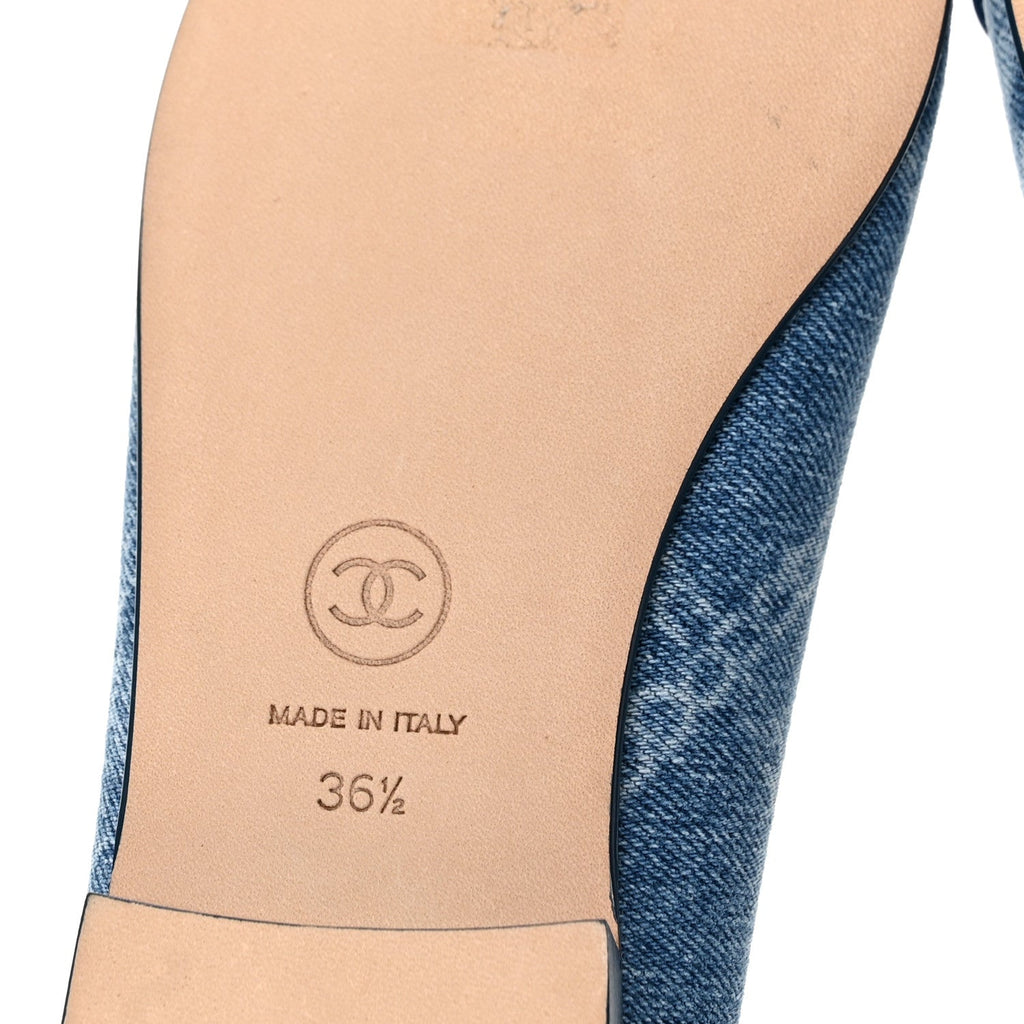 Denim Printed Cap Toe Ballerina Flats 36.5 Blue