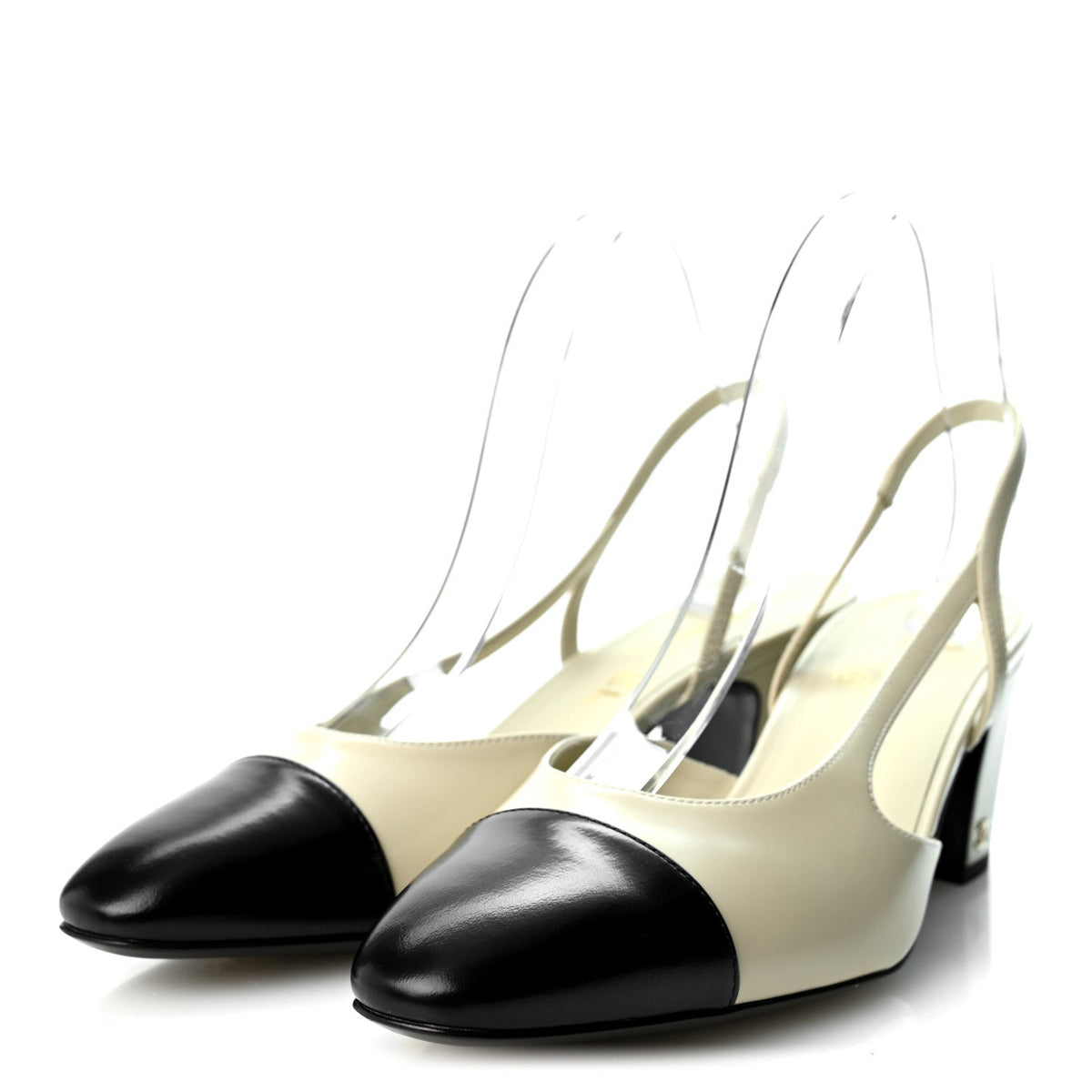 Lambskin Cap Toe CC Slingback Pumps 41 White Black