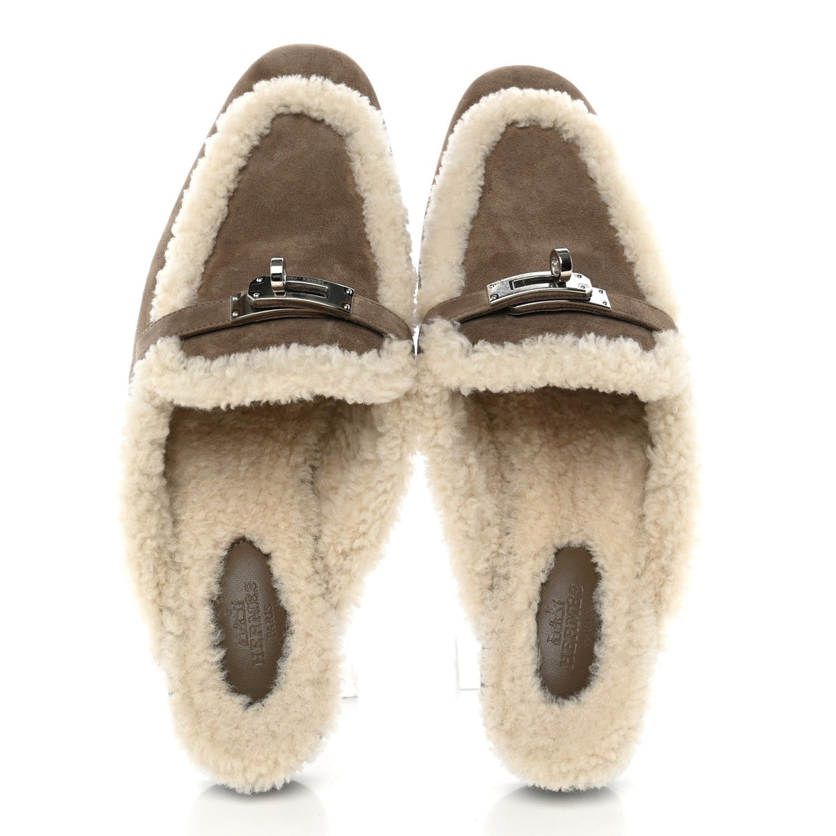 Suede Goatskin Shearling Womens Oz Mules 39 Etoupe Ecru