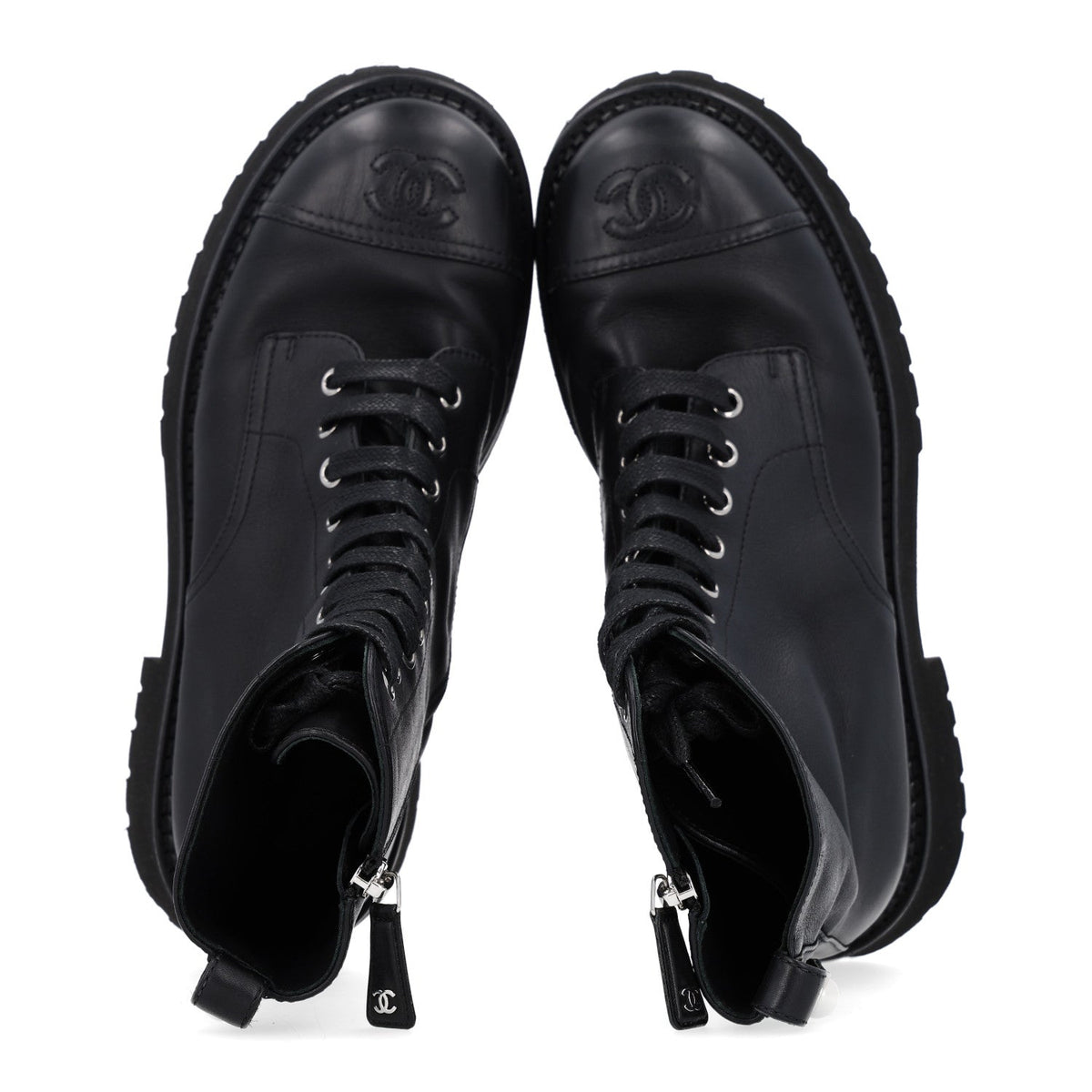 Calfskin Cap Toe Lace Up Combat Boots 37 Black