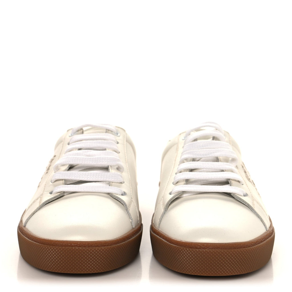 Calfskin Embroidered Court Classic Sneakers 39 White