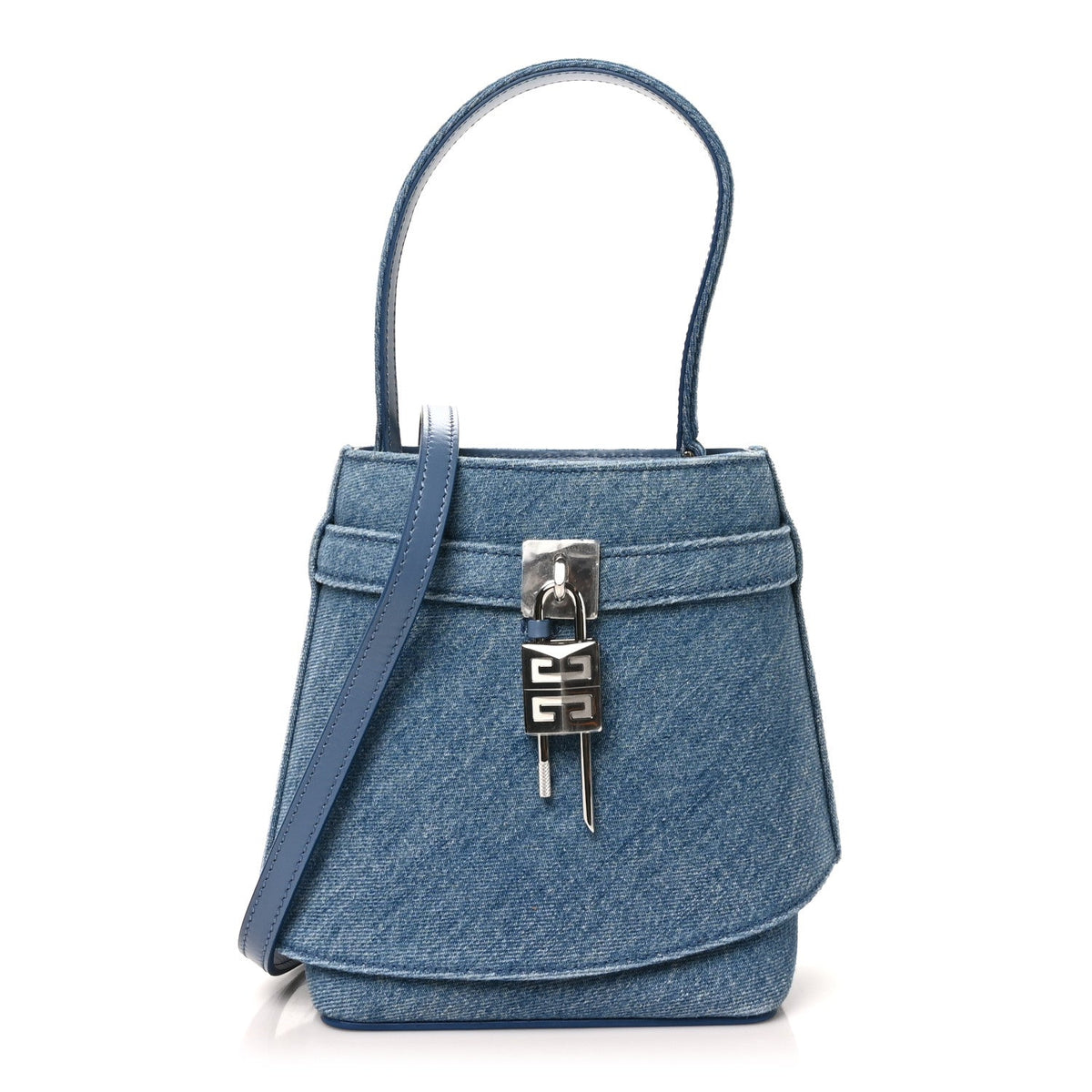 Denim Shark Lock Bucket Bag Medium Blue