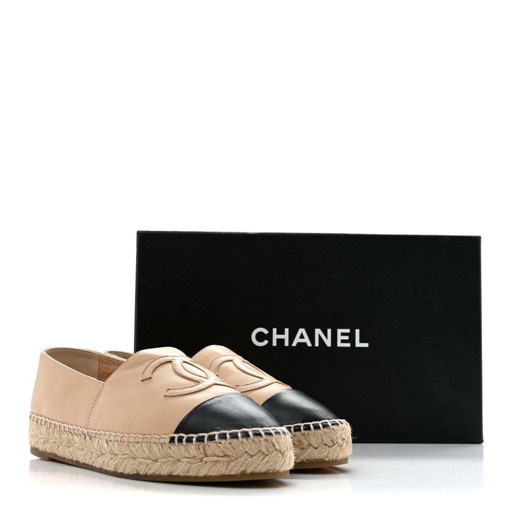 Lambskin CC Espadrilles 35 Beige Black