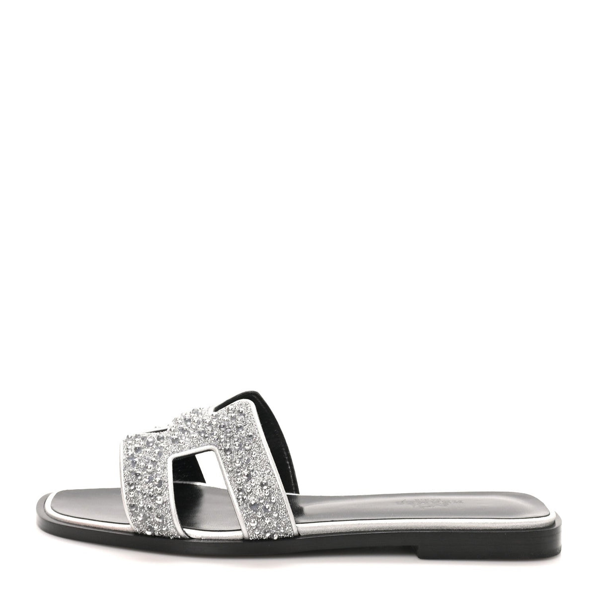 Velvet Goatskin Crystal Beads Oran Sandals 35.5 Gris Argente