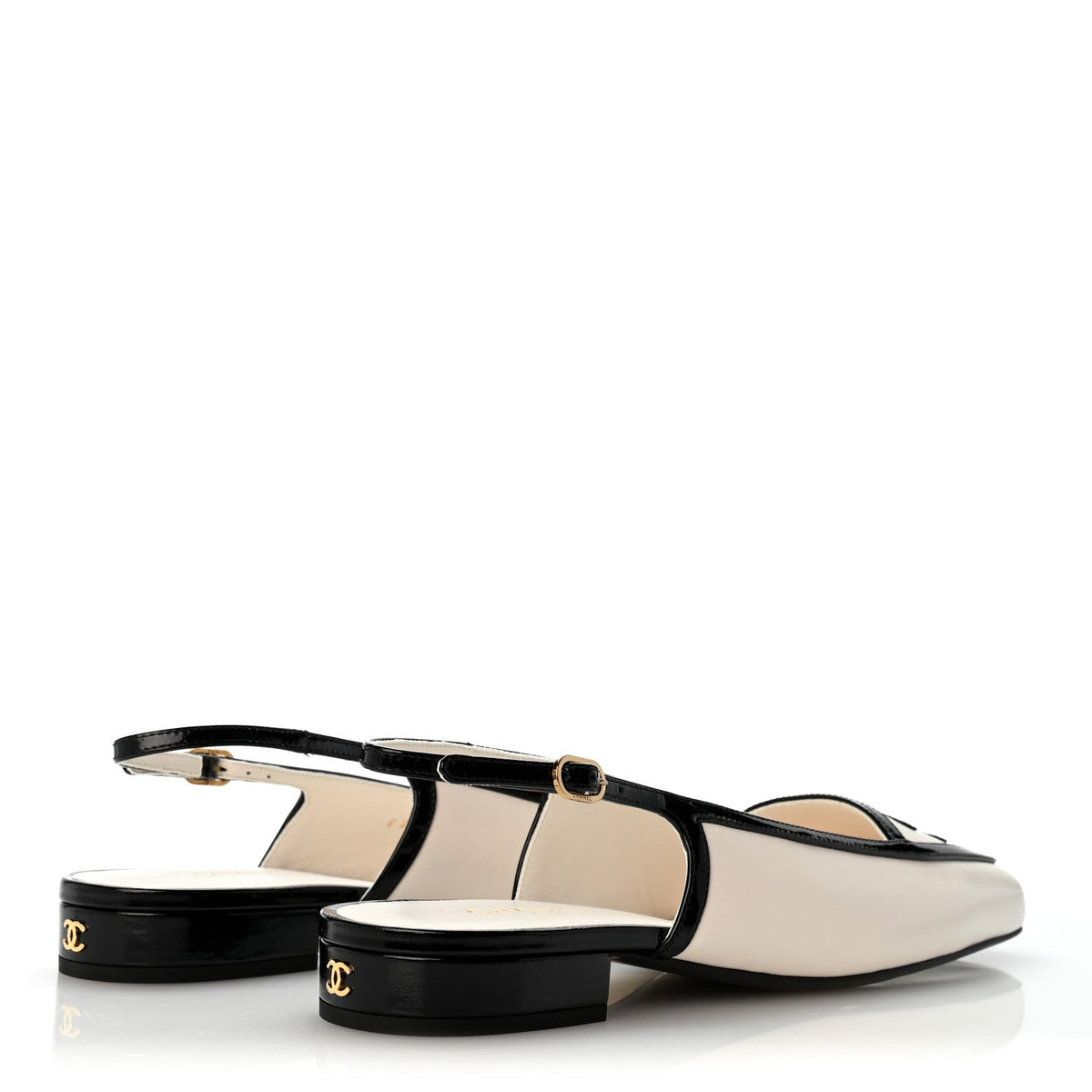 Lambskin Patent Calfskin CC Slingback Flats 40 White Black