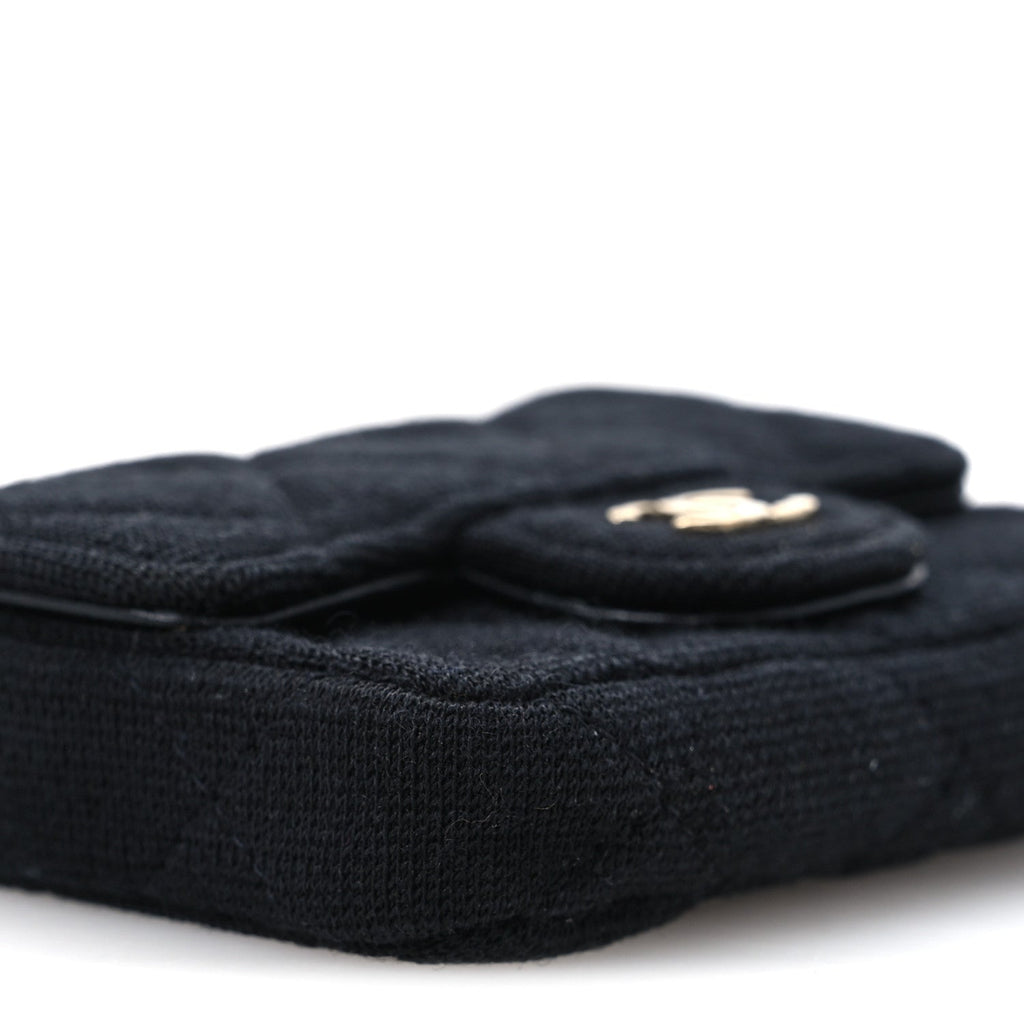 Jersey Quilted Flap Chain Waist Bag Black