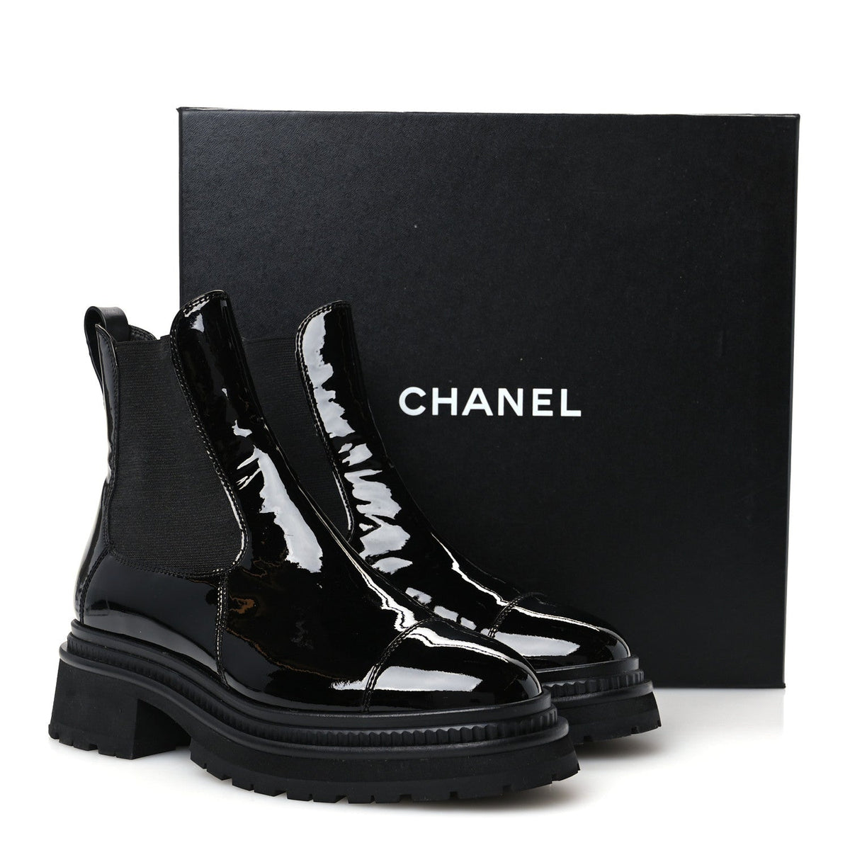 Patent Calfskin Ankle Boots 38 Black