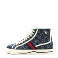 New Denim GG Monogram Web Mens 1977 Tennis High Top Sneakers 7.5 Blue Tea Mystic White