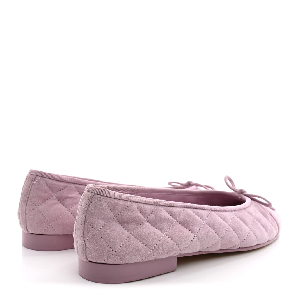 Suede Quilted Cap Toe CC Ballerina Flats 38.5 Light Pink