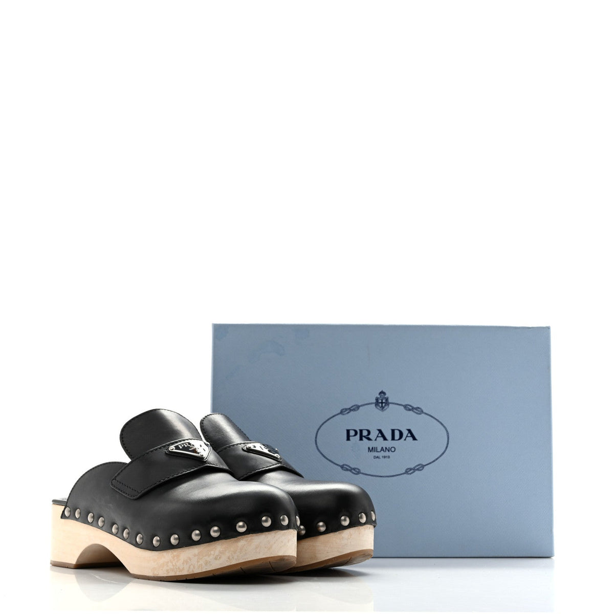 Natural Calfskin Metal Triangle Logo 45mm Clogs 40 Black Sabbia