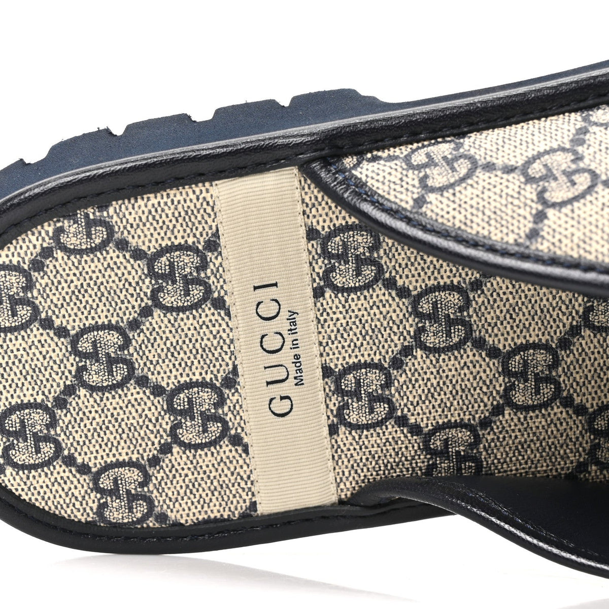 GG Supreme Monogram Granada Kid Mens Horsebit Lug Sole Mules 8.5 Beige Blue