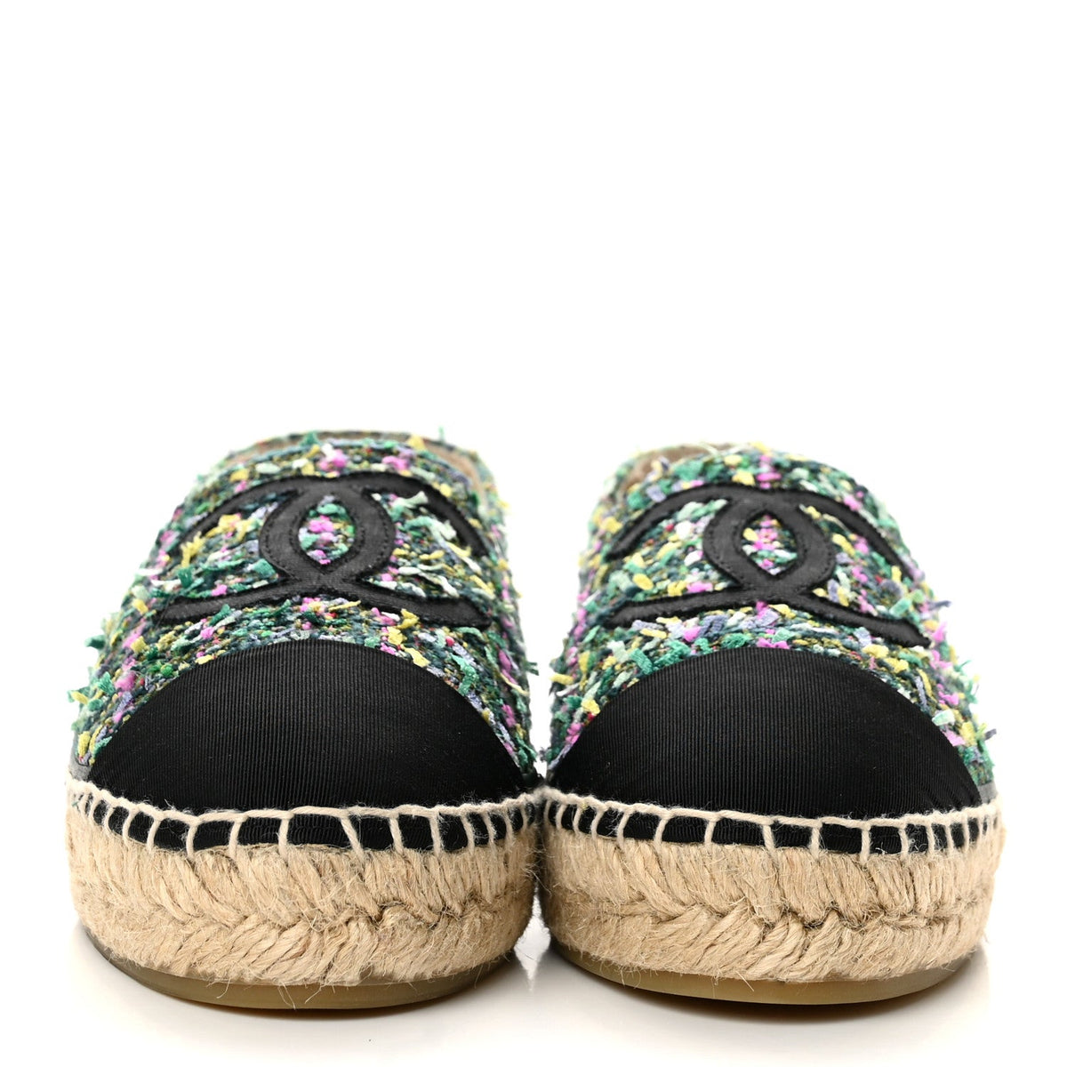 Tweed Grosgrain CC Espadrilles 37 Green Pink Yellow Black