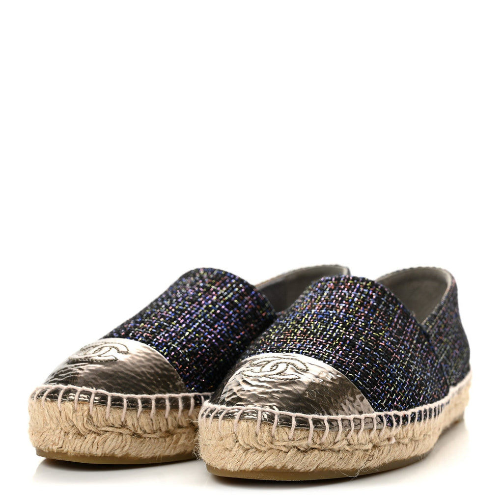 Tweed Patent Goatskin CC Espadrilles 39 Black Pink Yellow