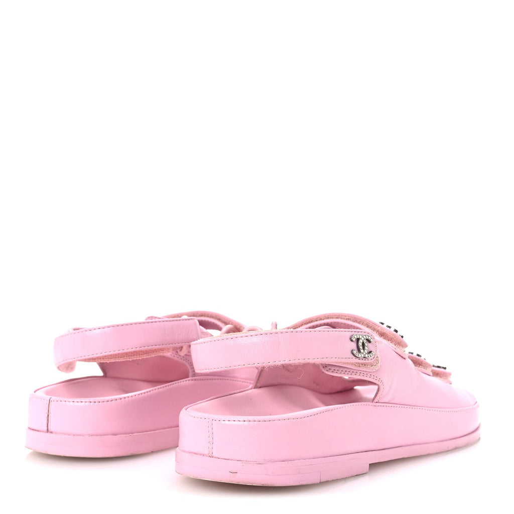 Lambskin Crystal CC Velcro Dad Sandals 35.5 Light Pink