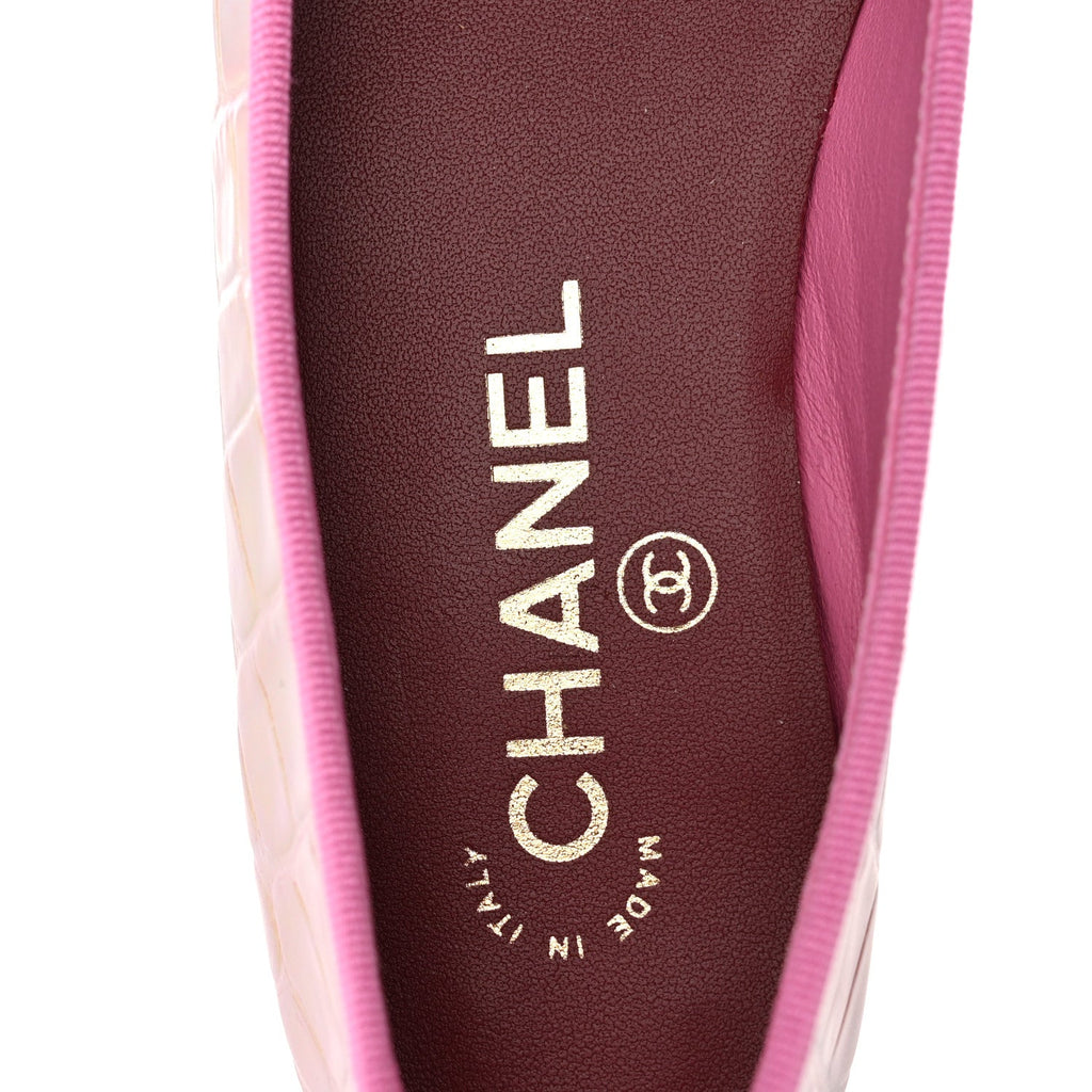 Iridescent Crocodile Embossed Ballerina Flats 36.5 Pink