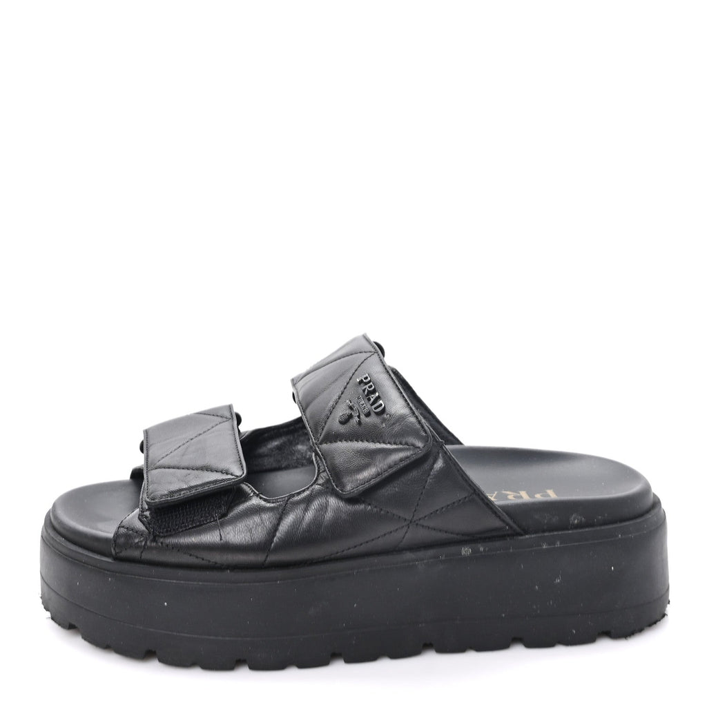 Nappa Quilted Padded Logo Platform Slide Sandals 36.5 Black