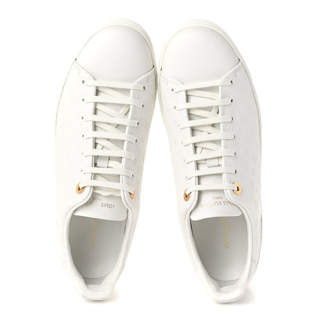Calfskin Monogram Embossed Front Row Sneakers 41 White