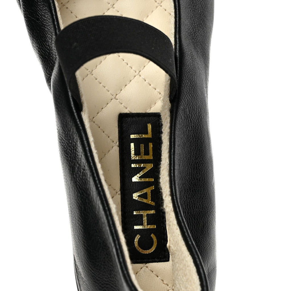 Lambskin Cap Toe CC Mary Jane Flats 37 Black