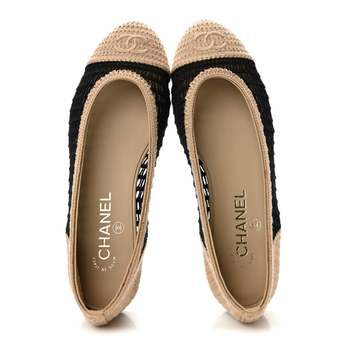 Raffia Cap Toe Ballerina Flats 38 Black Beige