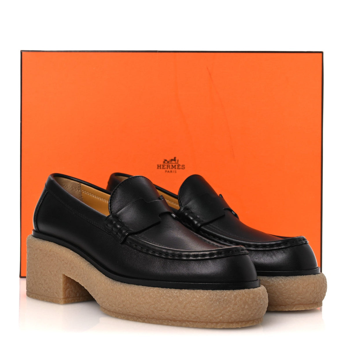 Glazed Calfskin Womens Fanny Loafers 36 Black