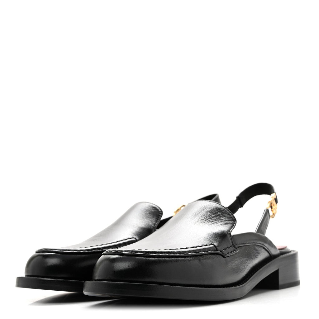 Glazed Calfskin CC Slingback Flats 37 Black