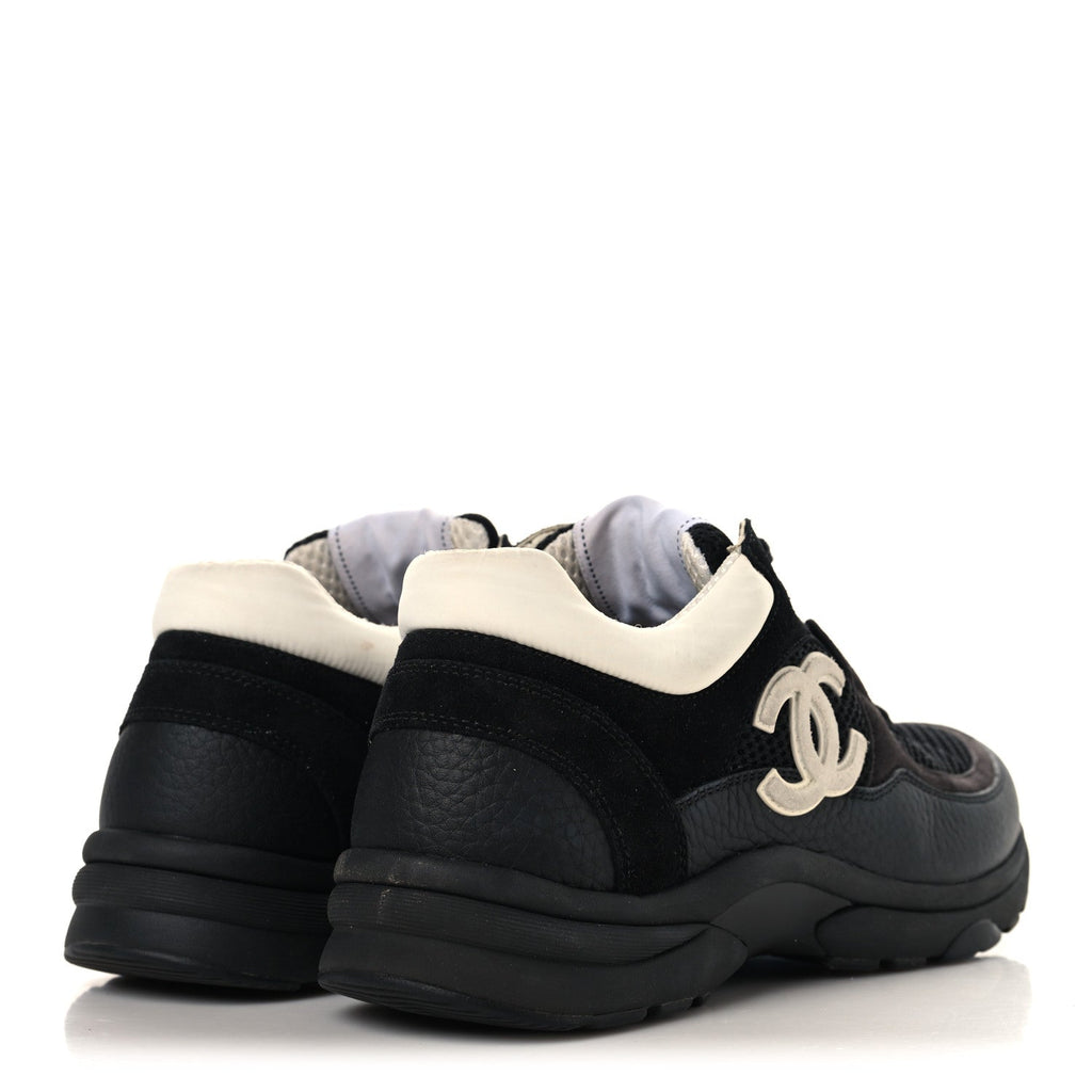 Mesh Suede Grained Calfskin Womens CC Sneakers 37.5 Black White