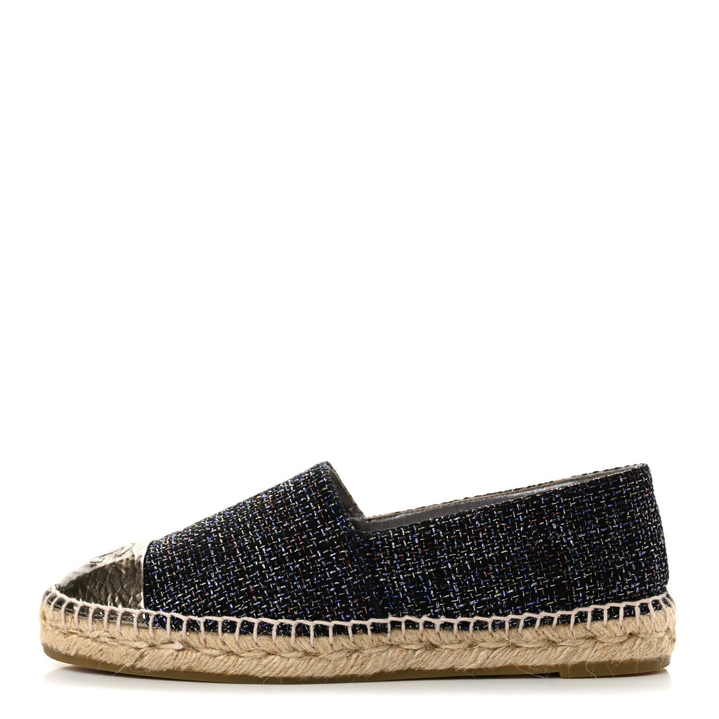 Tweed Patent Goatskin CC Espadrilles 39 Black Pink Yellow