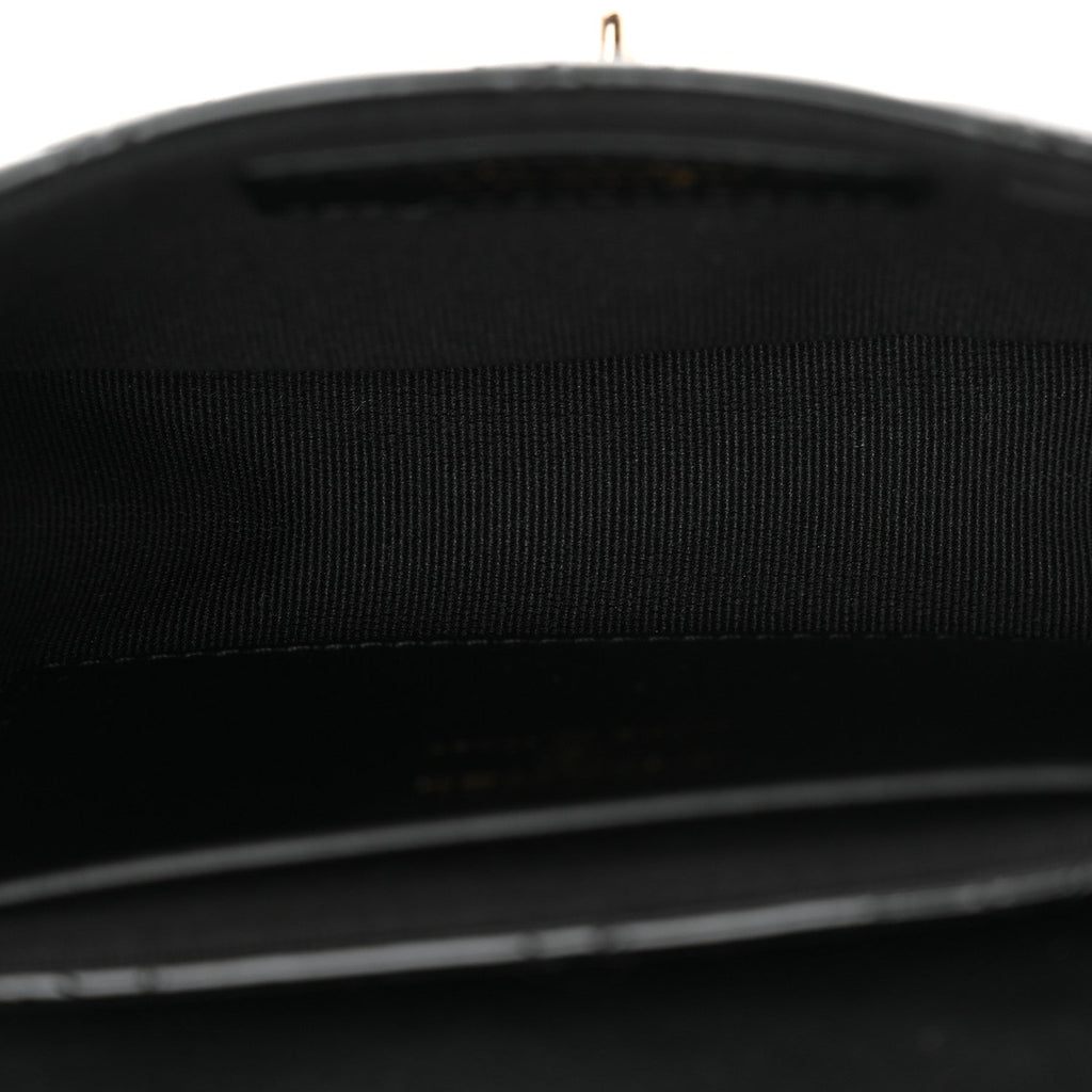 Patent Calfskin Quilted Mini Clutch Black