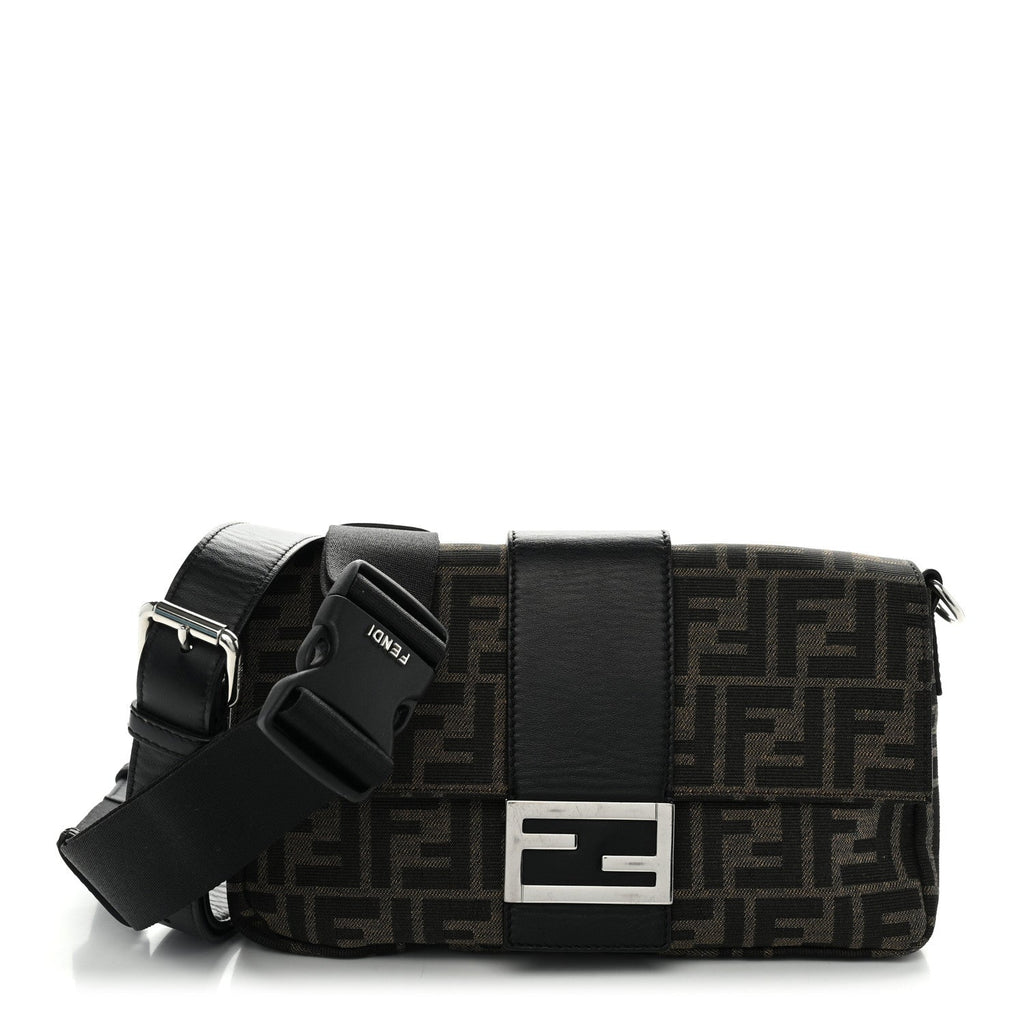 Fabric Jacquard FF 1974 Belt Baguette Bag Tobacco Moro Black