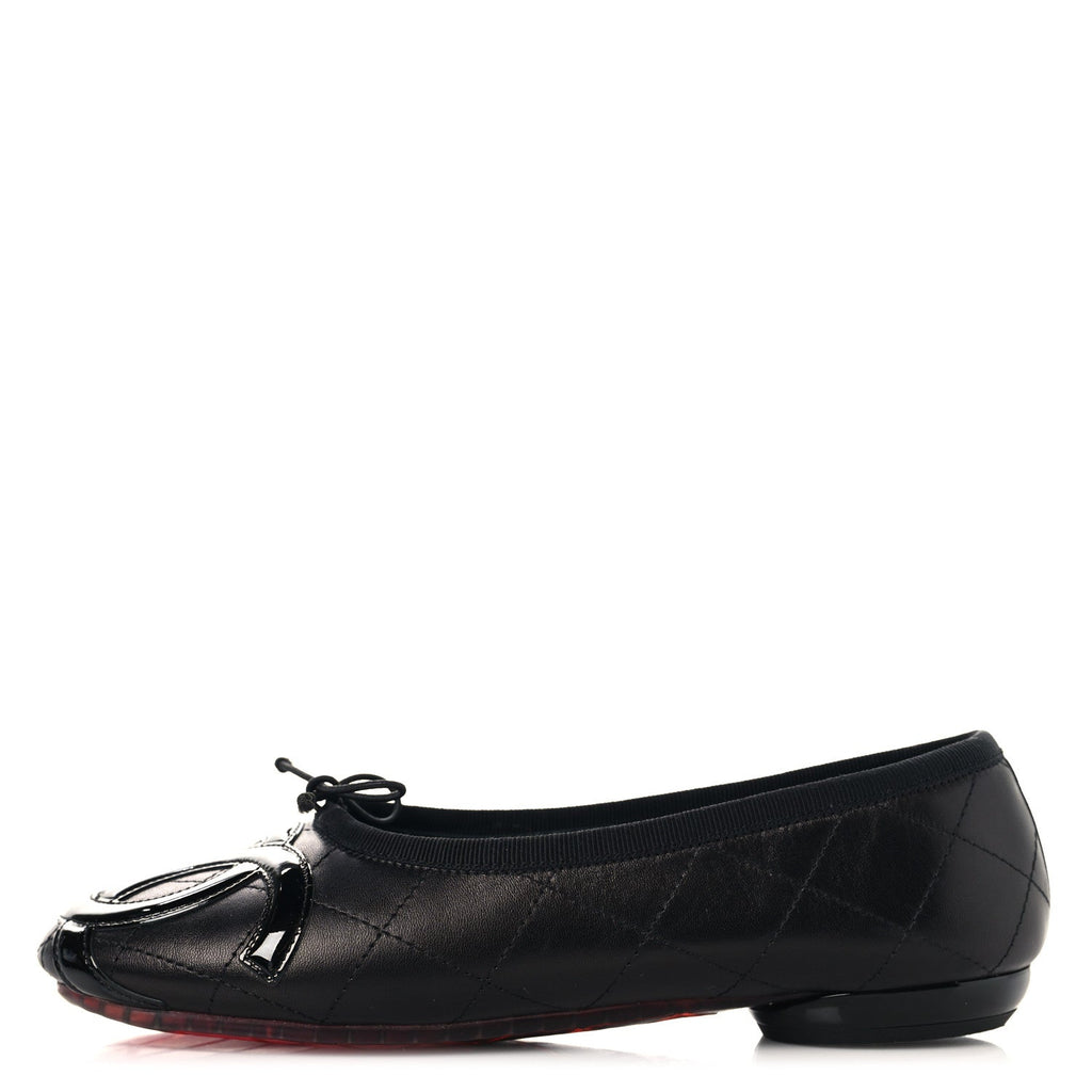 Lambskin Quilted Cambon Ballerina Flats 36.5 Black