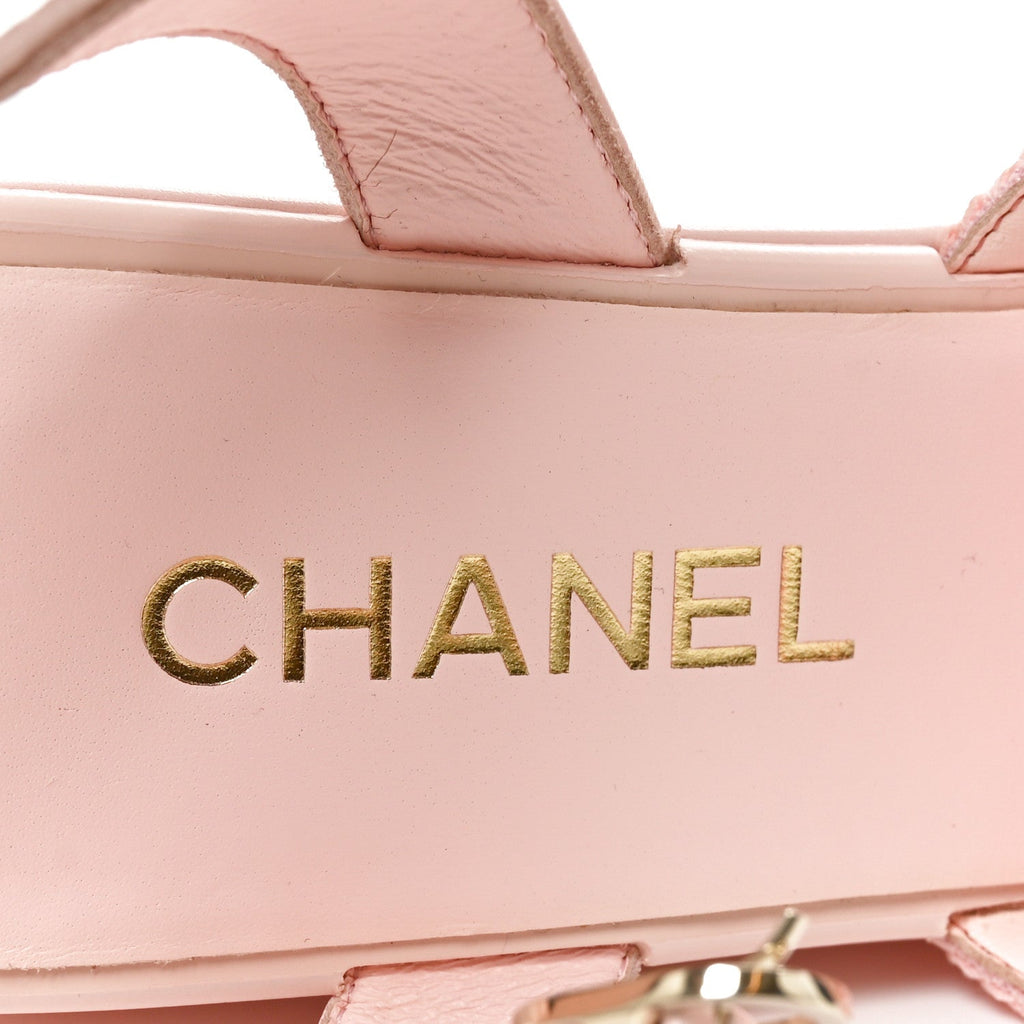 Fabric Calfskin CC Platform Sandals 40 Light Pink