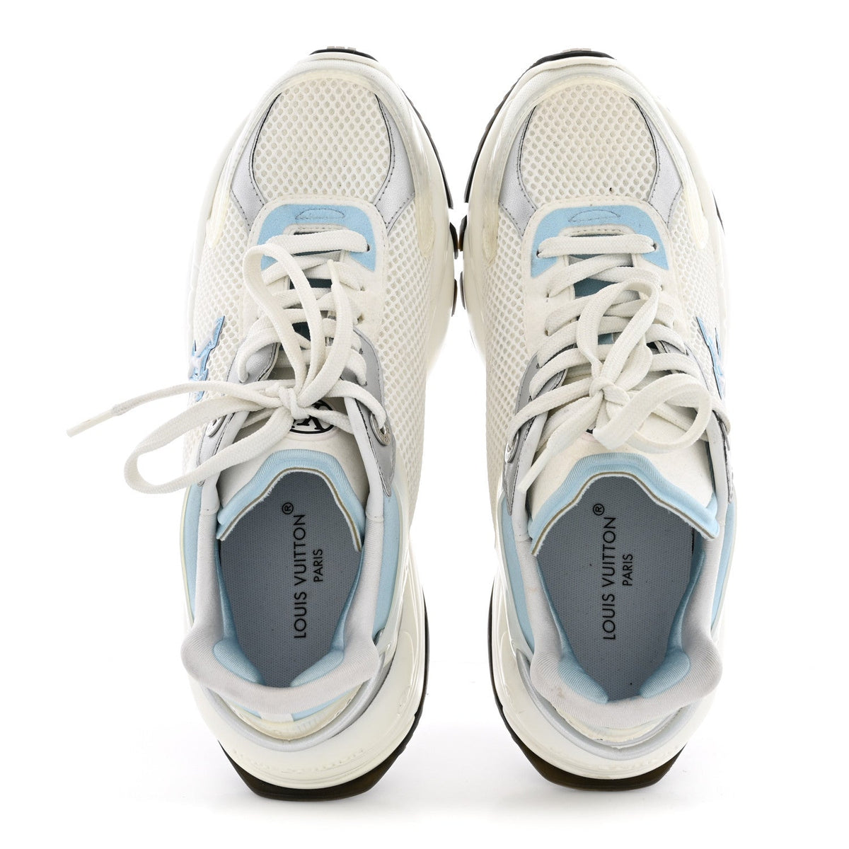 Metallic Calfskin Technical Mesh Rubber Run 55 Sneakers 36 Bleu Clair