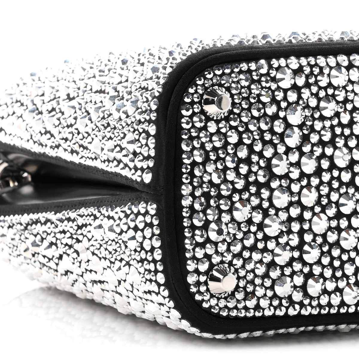 Satin Crystal Small Panier Bucket Bag Metal