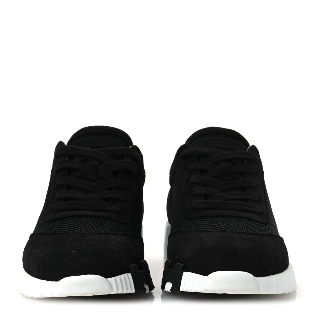 Textured Mesh Suede Goatskin Bouncing Sneakers 40 Black